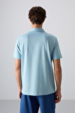 Açık Mavi Pamuklu Kalın Yumuşak Dokulu Standart Fit Baskılı Polo Yaka Erkek T-Shirt - 88346
