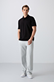 Siyah Pamuklu Kalın Yumuşak Dokulu Standart Fit Basic Polo Yaka Erkek T-Shirt - 88348
