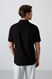 Siyah Pamuklu Kalın Yumuşak Dokulu Standart Fit Basic Polo Yaka Erkek T-Shirt - 88348