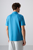 Petrol Mavi Pamuklu Kalın Yumuşak Dokulu Standart Fit Basic Polo Yaka Erkek T-Shirt - 88348