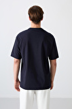 Lacivert Pamuklu Kalın Yumuşak Dokulu Oversize Fit Basic Erkek T-Shirt - 88349