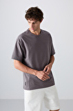 Koyu Gri Pamuklu Kalın Yumuşak Dokulu Oversize Fit Basic Erkek T-Shirt - 88349
