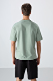 Açık Yeşil Pamuklu Kalın Yumuşak Dokulu Oversize Fit Basic Erkek T-Shirt - 88349