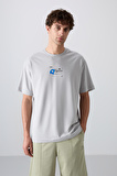 Taş Pamuklu Kalın Yumuşak Dokulu Oversize Fit Baskılı Erkek T-Shirt - 88350