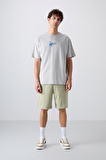 Taş Pamuklu Kalın Yumuşak Dokulu Oversize Fit Baskılı Erkek T-Shirt - 88350