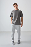 Koyu Gri %100 Pamuk Kalın Yumuşak Dokulu Oversize Fit Basic Erkek T-Shirt - 88353