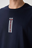 Lacivert %100 Pamuk Kalın Yumuşak Dokulu Oversize Fit Baskılı Erkek T-Shirt - 88360