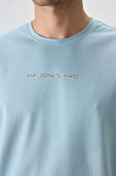 Açık Mavi Pamuklu Kalın Yüzeyi Dokulu Oversize Fit  Baskılı Erkek T-Shirt - 88364