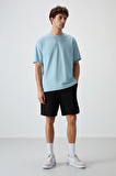 Açık Mavi Pamuklu Kalın Yüzeyi Dokulu Oversize Fit  Baskılı Erkek T-Shirt - 88364