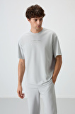Taş Pamuklu Kalın Yüzeyi Dokulu Oversize Fit  Baskılı Erkek T-Shirt - 88364