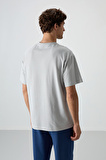 Taş Pamuklu Kalın Yüzeyi Dokulu Oversize Fit  Baskılı Erkek T-Shirt - 88372