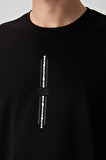Siyah Pamuklu Kalın Yüzeyi Dokulu Oversize Fit  Baskılı Erkek T-Shirt - 88366
