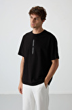 Siyah Pamuklu Kalın Yüzeyi Dokulu Oversize Fit  Baskılı Erkek T-Shirt - 88366