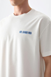 Ekru Pamuklu Kalın Yumuşak Dokulu Oversize Fit Baskılı Erkek T-Shirt - 88375