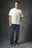 Ekru Pamuklu Kalın Yumuşak Dokulu Oversize Fit Baskılı Erkek T-Shirt - 88375