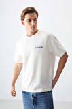 Ekru Pamuklu Kalın Yumuşak Dokulu Oversize Fit Baskılı Erkek T-Shirt - 88375