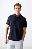 Lacivert Pamuklu Kalın Yumuşak Dokulu Polo Yaka Oversize Fit Basic Erkek T- Shirt - 88381