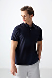Lacivert Pamuklu Kalın Yumuşak Dokulu Polo Yaka Oversize Fit Basic Erkek T- Shirt - 88381