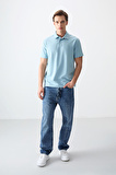 Açık Mavi Pamuklu Kalın Yumuşak Dokulu Polo Yaka Oversize Fit Basic Erkek T- Shirt - 88381