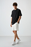 Siyah Waffle İnterlok Yüzeyi Dokulu Oversize Fit Basic Erkek T-Shirt - 88379