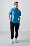 Petrol Mavi Pamuklu Kalın Yumuşak Dokulu Polo Yaka Oversize Fit Basic Erkek T- Shirt - 88382
