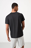Siyah Polyester Nefes Alan Dokulu İnce Esnek Standart Fit Erkek Performans T-Shirt - 88384