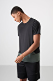 Siyah Polyester Nefes Alan Dokulu İnce Esnek Standart Fit Erkek Performans T-Shirt - 88383