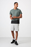 Haki Polyester Nefes Alan Dokulu İnce Esnek Standart Fit Erkek Performans T-Shirt - 88383