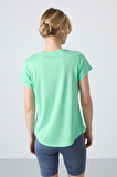 Su Yeşili Polyester Nefes Alan Dokulu İnce Esnek Standart Fit Performans Kadın T-Shirt - 97283