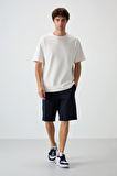 Eku - Lacivert Pamuklu Kalın Yumuşak Dokulu Oversize Fit Basic Erkek Şort Takım - 85249