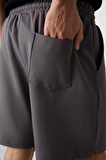 Koyu Gri Pamuklu Kalın Yumuşak Dokulu Comfort Fit Basic Erkek Şort - 81274