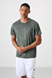 Haki Polyester Nefes Alan Jakarlı İnce Esnek Standart Fit Erkek Performans T-Shirt - 88397