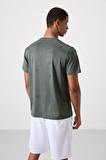 Haki Polyester Nefes Alan Jakarlı İnce Esnek Standart Fit Erkek Performans T-Shirt - 88397