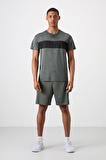 Haki Polyester Nefes Alan Jakarlı İnce Esnek Standart Fit Erkek Performans T-Shirt - 88398