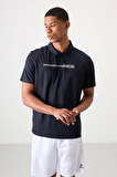 Lacivert Polyester Nefes Alan Dokulu İnce Esnek Standart Fit Polo Yaka Erkek Performans T-Shirt - 88393
