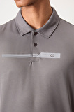 Koyu Gri Polyester Nefes Alan Dokulu İnce Esnek Standart Fit Polo Yaka Erkek Performans T-Shirt - 88393