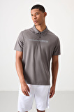 Koyu Gri Polyester Nefes Alan Dokulu İnce Esnek Standart Fit Polo Yaka Erkek Performans T-Shirt - 88393