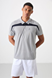 Gri Polyester Nefes Alan Dokulu İnce Esnek Standart Fit Polo Yaka Erkek Performans T-Shirt - 88392