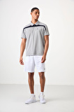 Gri Polyester Nefes Alan Dokulu İnce Esnek Standart Fit Polo Yaka Erkek Performans T-Shirt - 88392