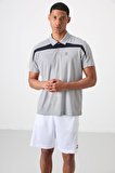 Gri Polyester Nefes Alan Dokulu İnce Esnek Standart Fit Polo Yaka Erkek Performans T-Shirt - 88392