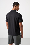 Siyah Polyester Nefes Alan Dokulu İnce Esnek Standart Fit Polo Yaka Erkek Performans T-Shirt - 88402