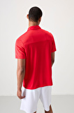 Kırmızı Polyester Nefes Alan Dokulu İnce Esnek Standart Fit Polo Yaka Erkek Performans T-Shirt - 88402