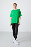 Yeşil Penye Modal Yumuşak Tuşeli Oversize Fit Basic Kadın T-Shirt- 97285