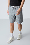 Gri Melanj Pamuklu Kalın Yumuşak Dokulu Standart Fit Basic Erkek Şort  - 81277