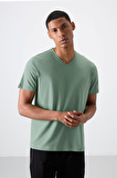 Açık Yeşil Basic Kısa Kol Standart Kalıp V Yaka Erkek T-Shirt - 87912