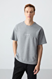 Gri Melanj  Siyah Pamuklu Kalın Yumuşak Dokulu Oversize Fit Basic Erkek Eşofman Takım - 85261