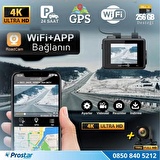 M800 Wifi + GPS 4K Çift Kameralı 170° Geniş Açı Lens Gece Görüşlü Akıllı Araç İçi Kamera + 1080P Ark