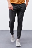 TOMMY Life Antrasit Melanj Fermuar Cepli Dar Kalıp Jogger Erkek Eşofman Alt - 84343