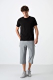 TOMMY LIFE Gri Melanj Fermuar Cepli Standart Kalıp Klasik Paça Erkek Kapri 83090