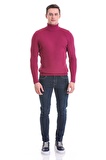 Fuşya Slim Fit Fitilli Balıkçı Yaka Yünlü Triko Kazak | XXL